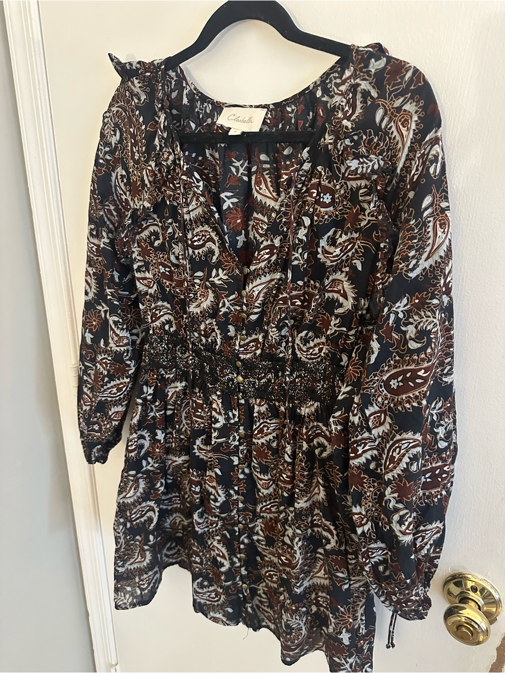 Cleobella Navy and Brown Paisley Boho Dress